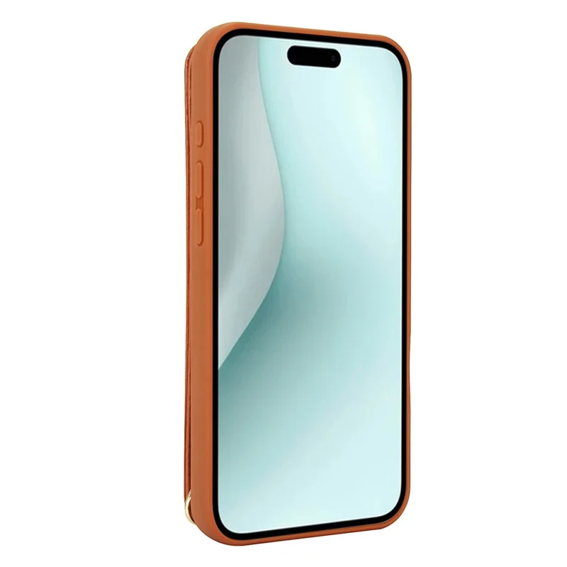 For iPhone 16 Case Kickstand Card Slots Leather Coated TPU Cover with Shoulder Strap - Brown