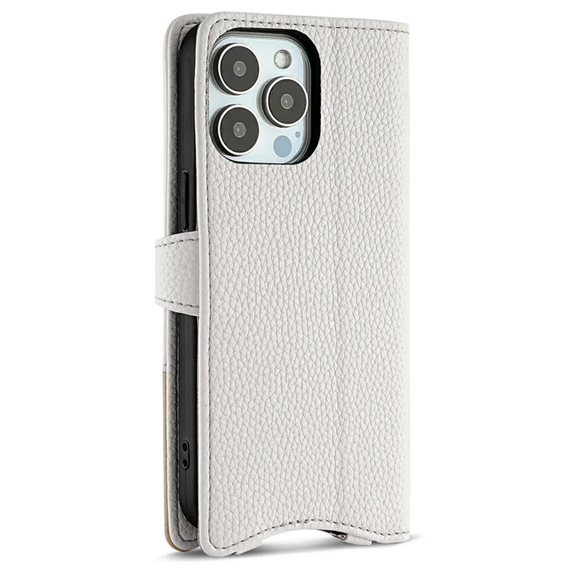For iPhone 15 Pro Max Leather Case Wallet Stand Cover Irregular Tail Style with Chain Strap - White
