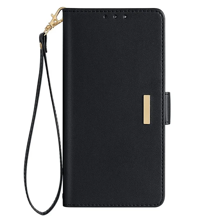 For iPhone 15 Pro Max Leather Wallet Case RFID Blocking Stand Cover with Hand Strap - Black