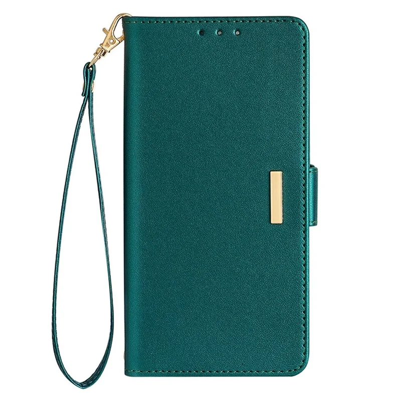 For iPhone 15 Pro Max Leather Wallet Case RFID Blocking Stand Cover with Hand Strap - Green