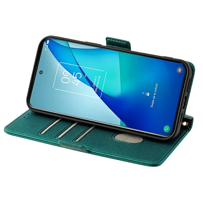 For iPhone 15 Pro Max Leather Wallet Case RFID Blocking Stand Cover with Hand Strap - Green