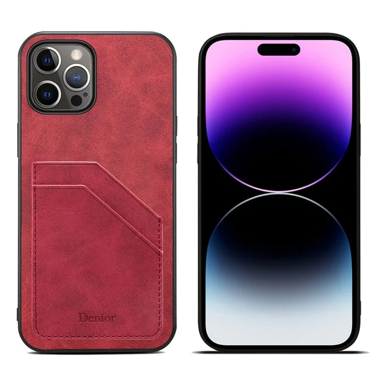 Protective Case for iPhone 14 Pro Anti-Scratch Phone Case with Dual Card Slots PU Leather Coated TPU Cover - Red
