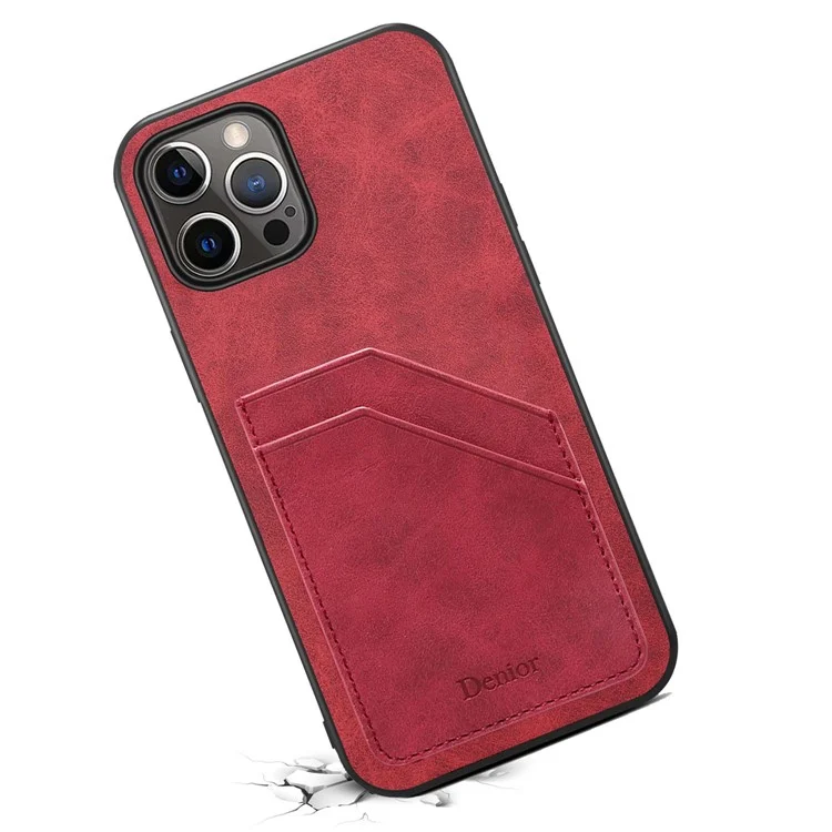 Protective Case for iPhone 14 Pro Anti-Scratch Phone Case with Dual Card Slots PU Leather Coated TPU Cover - Red