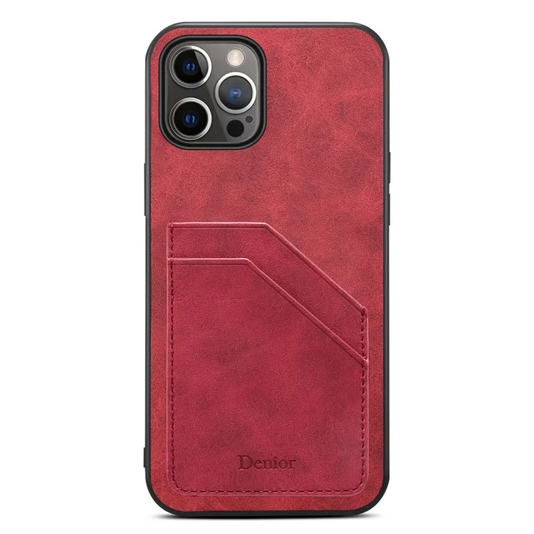 Protective Case for iPhone 14 Pro Anti-Scratch Phone Case with Dual Card Slots PU Leather Coated TPU Cover - Red