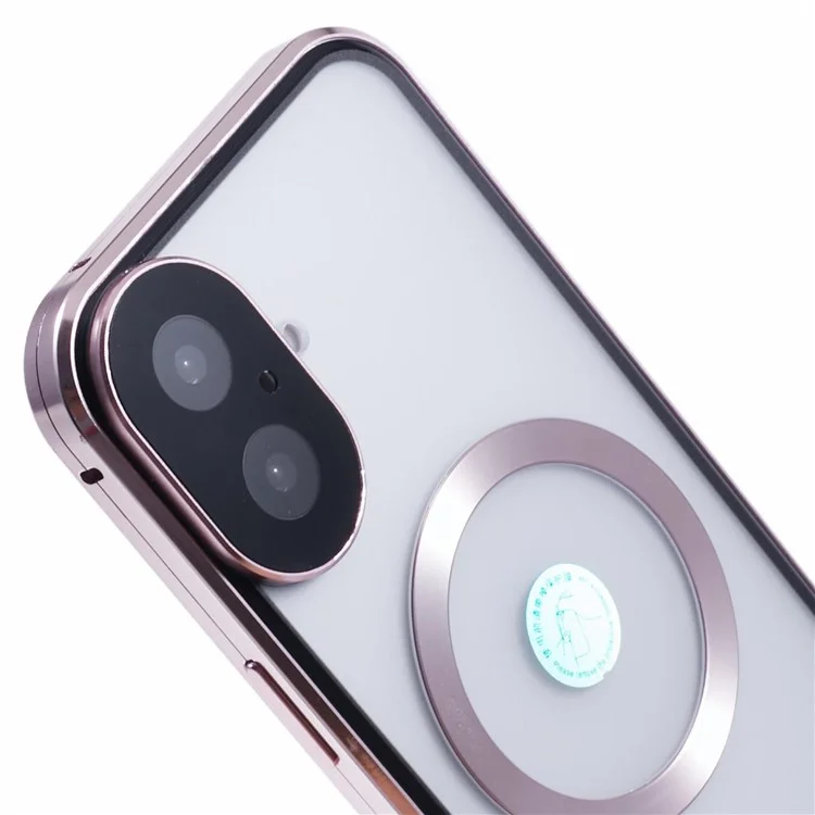Чехол для iPhone 16, двусторонний закаленное стекло, чехол для телефона совместим с MagSafe, полный защитный - Розовое золото