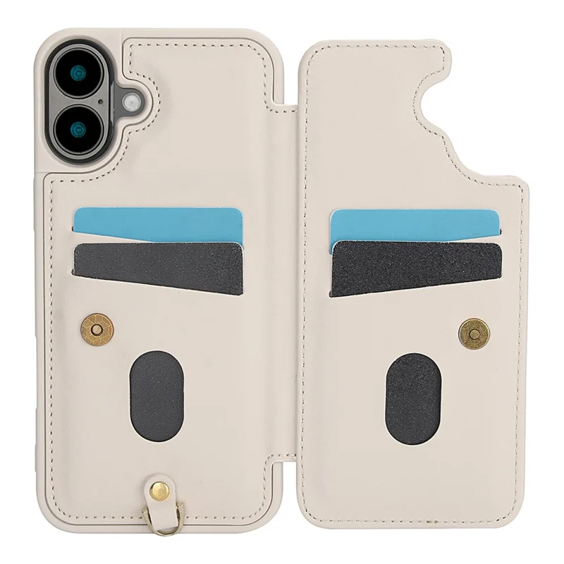 SY-001 For iPhone 16 Plus Case Card Slots Leather Coated TPU Flower Phone Cover - Beige