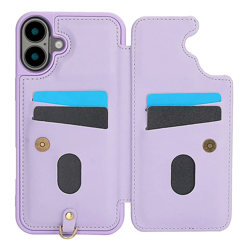 SY-001 For iPhone 16 Plus Case Card Slots Leather Coated TPU Flower Phone Cover - Purple