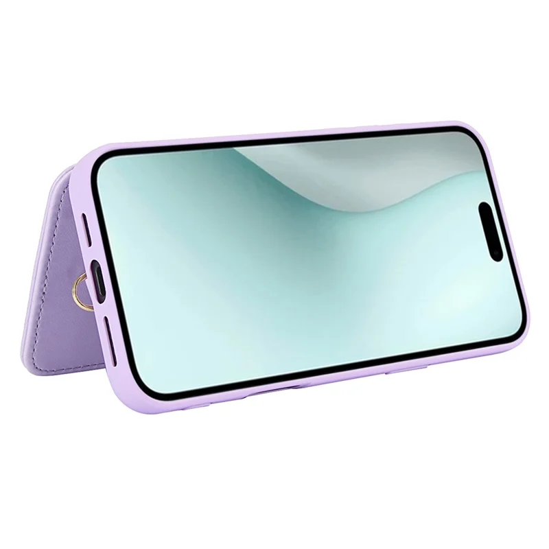 SY-001 For iPhone 16 Plus Case Card Slots Leather Coated TPU Flower Phone Cover - Purple