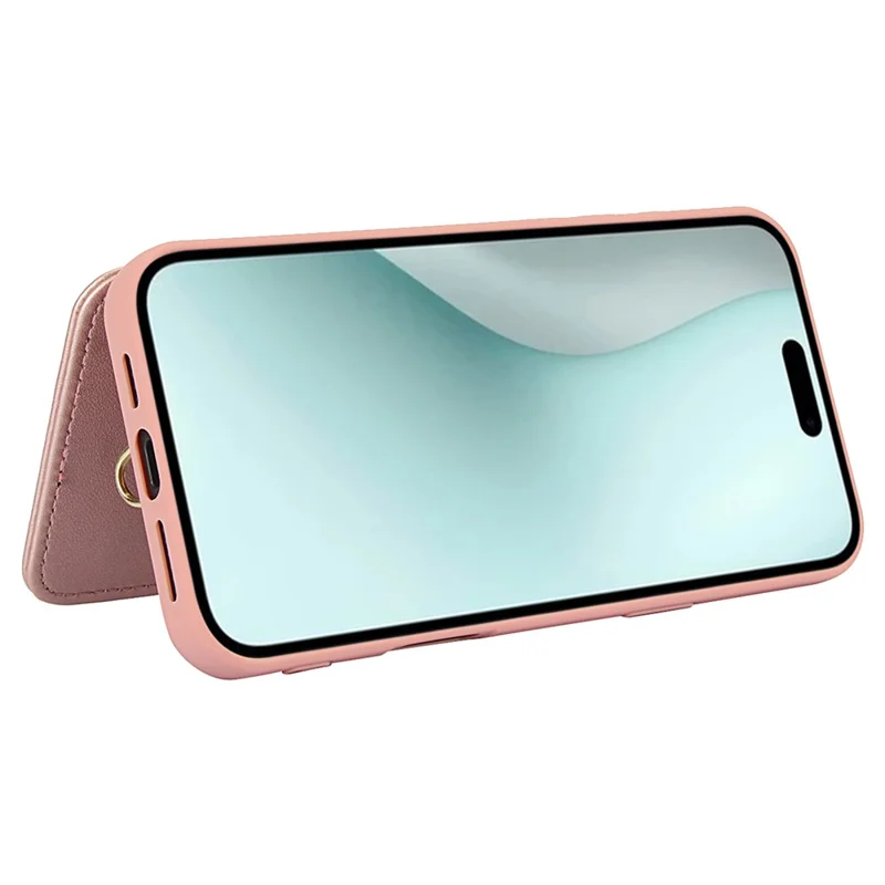 SY-001 For iPhone 16 Case Card Slots Leather Coated TPU Flower Phone Cover - Pink