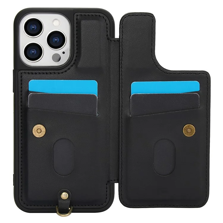SY-001 Funda para iPhone 16 Pro Max con ranuras para tarjetas, revestimiento de cuero y TPU, diseño floral - Negro