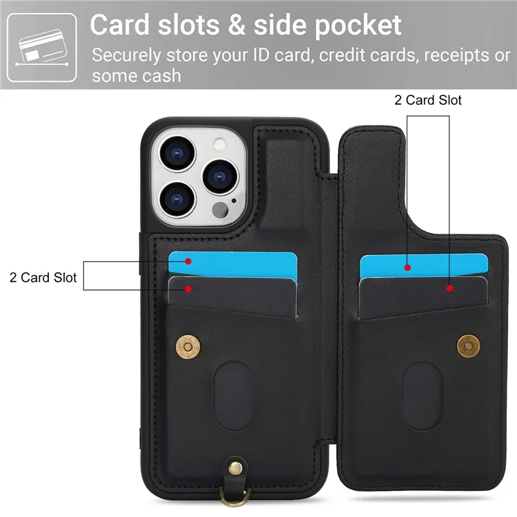 SY-001 Funda para iPhone 16 Pro Max con ranuras para tarjetas, revestimiento de cuero y TPU, diseño floral - Negro