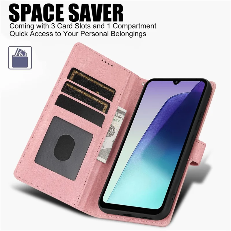 For Xiaomi Poco C75 4G / Redmi 14R 5G / 14C 4G Case PU Leather Phone Cover with Wallet Stand View - Pink