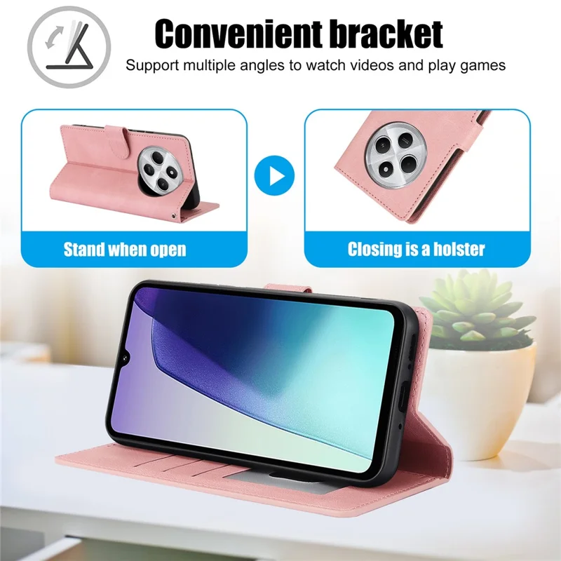 For Xiaomi Poco C75 4G / Redmi 14R 5G / 14C 4G Case PU Leather Phone Cover with Wallet Stand View - Pink