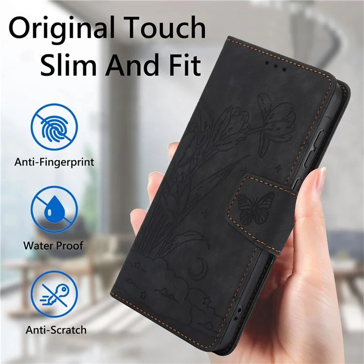 SY-001 For Xiaomi 14T Pro Case Flower Butterfly Leather Wallet Phone Cover with Hand Strap - Black