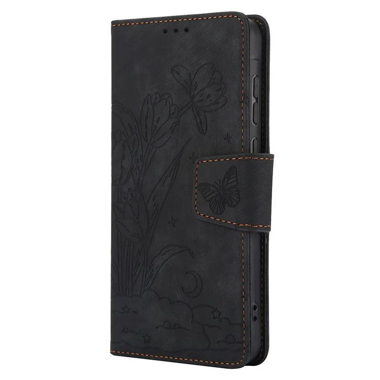 SY-001 For Xiaomi 14T Pro Case Flower Butterfly Leather Wallet Phone Cover with Hand Strap - Black
