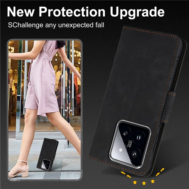 SY-001 For Xiaomi 14T Pro Case Flower Butterfly Leather Wallet Phone Cover with Hand Strap - Black