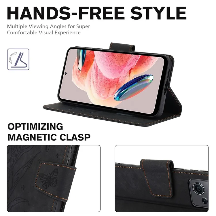 SY-001 For Xiaomi 14T Pro Case Flower Butterfly Leather Wallet Phone Cover with Hand Strap - Black