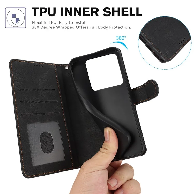 Für Xiaomi 14T Hülle PU-Leder Handyhülle mit Wallet Stand View - Schwarz