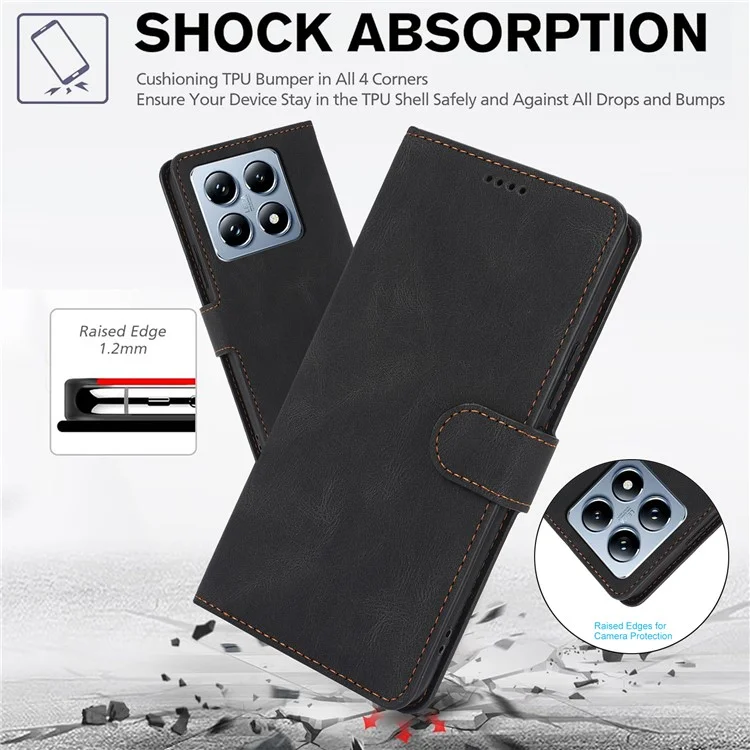 Für Xiaomi 14T Hülle PU-Leder Handyhülle mit Wallet Stand View - Schwarz