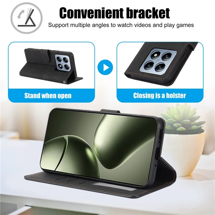 Für Xiaomi 14T Hülle PU-Leder Handyhülle mit Wallet Stand View - Schwarz