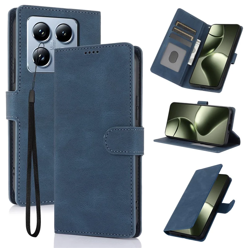 For Xiaomi 14T Case PU Leather Phone Cover with Wallet Stand View - Blue