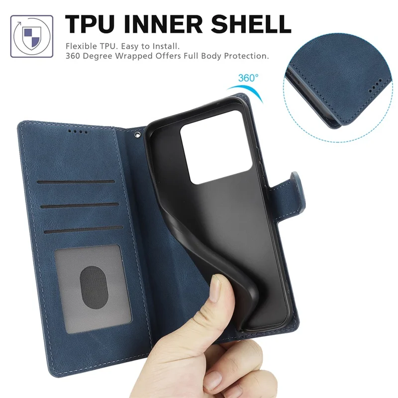 For Xiaomi 14T Case PU Leather Phone Cover with Wallet Stand View - Blue