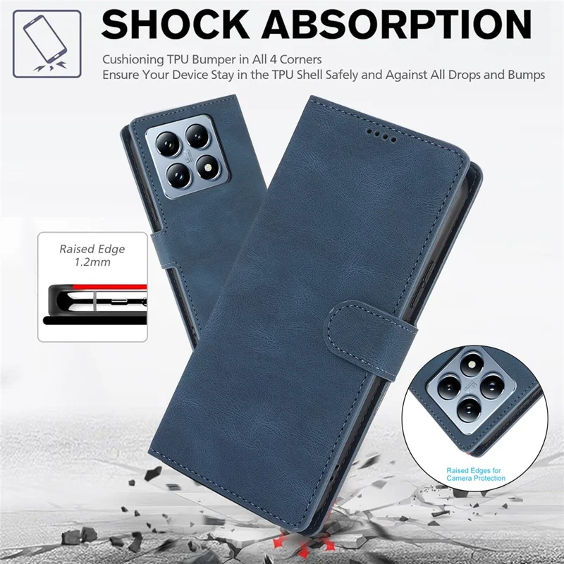 For Xiaomi 14T Case PU Leather Phone Cover with Wallet Stand View - Blue