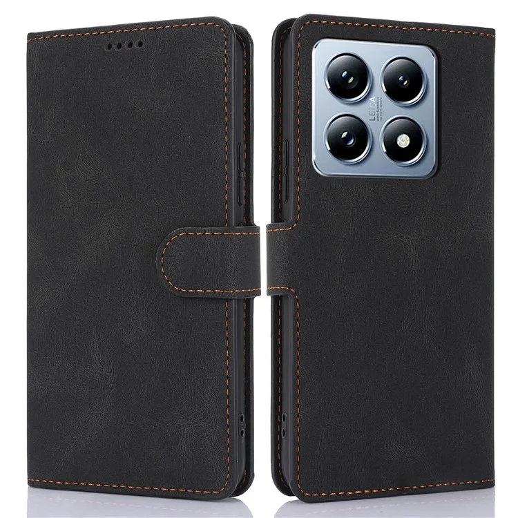 Capa de telefone de couro PU para Xiaomi 14T Pro com carteira, suporte e visor - Preta
