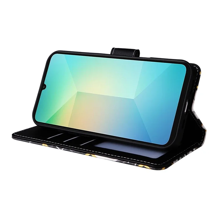 Para Capa de Telefone Samsung Galaxy A06 Padrão de Mármore Lacado em Couro - Preto