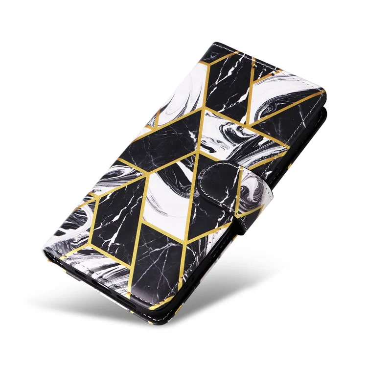 Para Capa de Telefone Samsung Galaxy A06 Padrão de Mármore Lacado em Couro - Preto