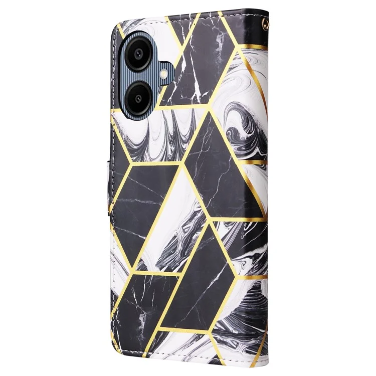 Para Capa de Telefone Samsung Galaxy A06 Padrão de Mármore Lacado em Couro - Preto