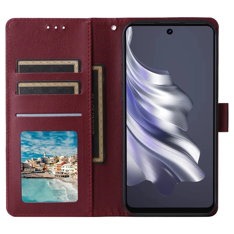 For TECNO Spark 20 Case Wallet Stand View PU Leather Phone Cover - Wine Red