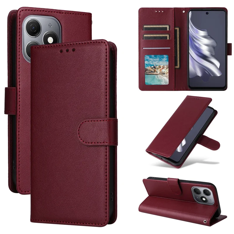 For TECNO Spark 20 Case Wallet Stand View PU Leather Phone Cover - Wine Red