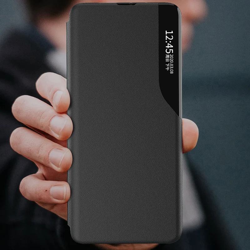 For Samsung Galaxy S24 FE Case View Window PU Leather Stand Cover - Black