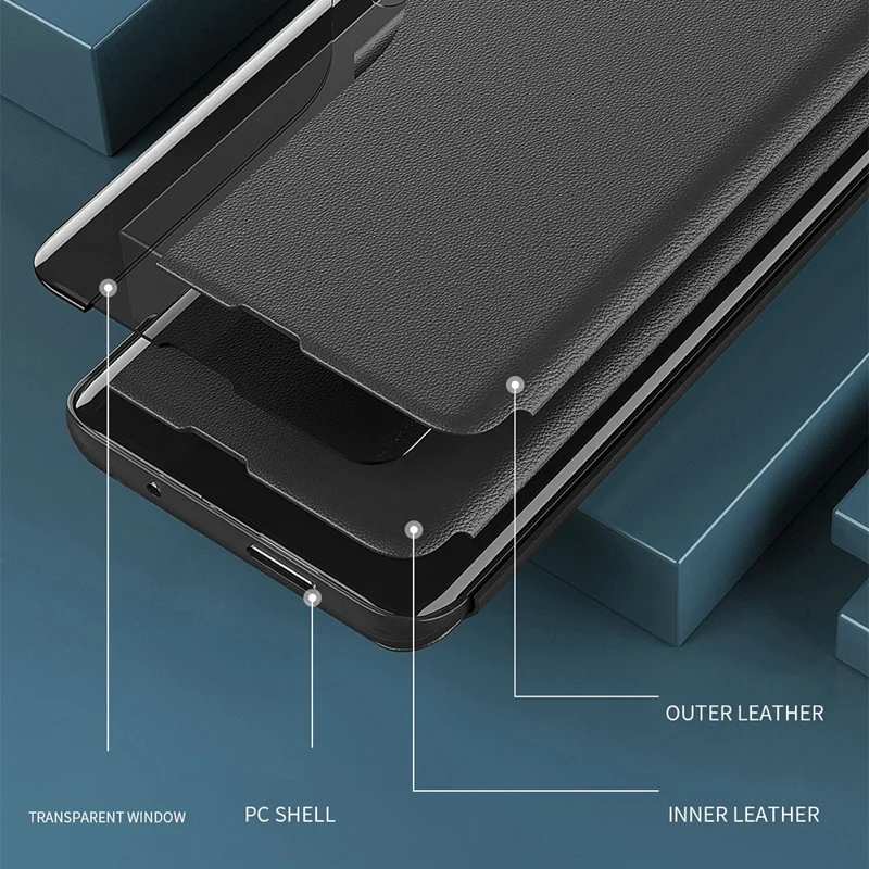 For Samsung Galaxy S24 FE Case View Window PU Leather Stand Cover - Black