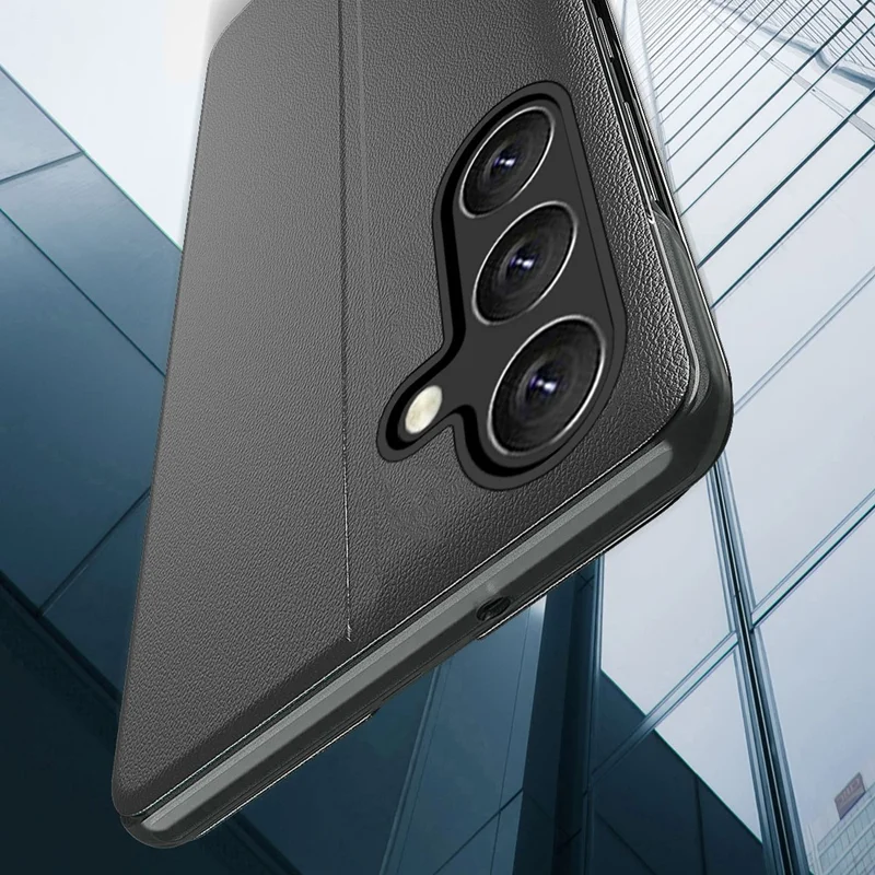 For Samsung Galaxy S24 FE Case View Window PU Leather Stand Cover - Black