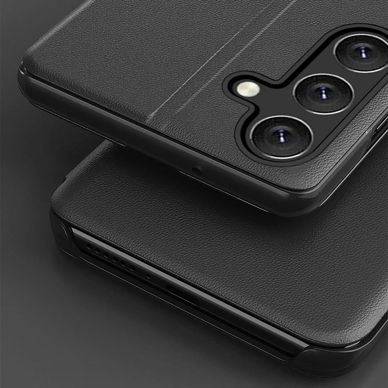 For Samsung Galaxy S24 FE Case View Window PU Leather Stand Cover - Black