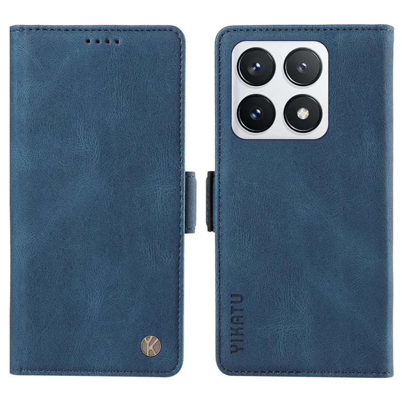 YIKATU YK-005 Capa carteira de couro PU para Xiaomi 14T Pro, capa para telefone com toque macio - Azul