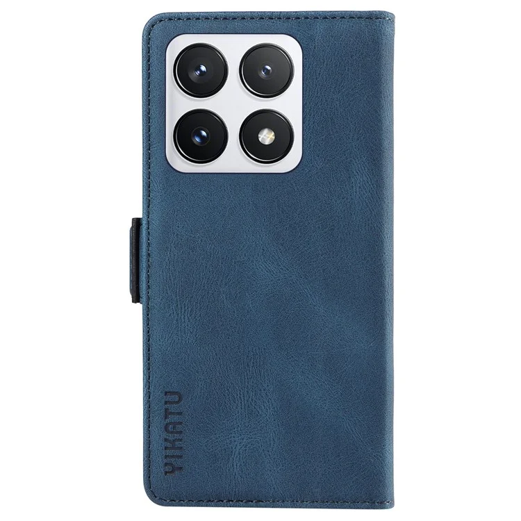 YIKATU YK-005 Capa carteira de couro PU para Xiaomi 14T Pro, capa para telefone com toque macio - Azul
