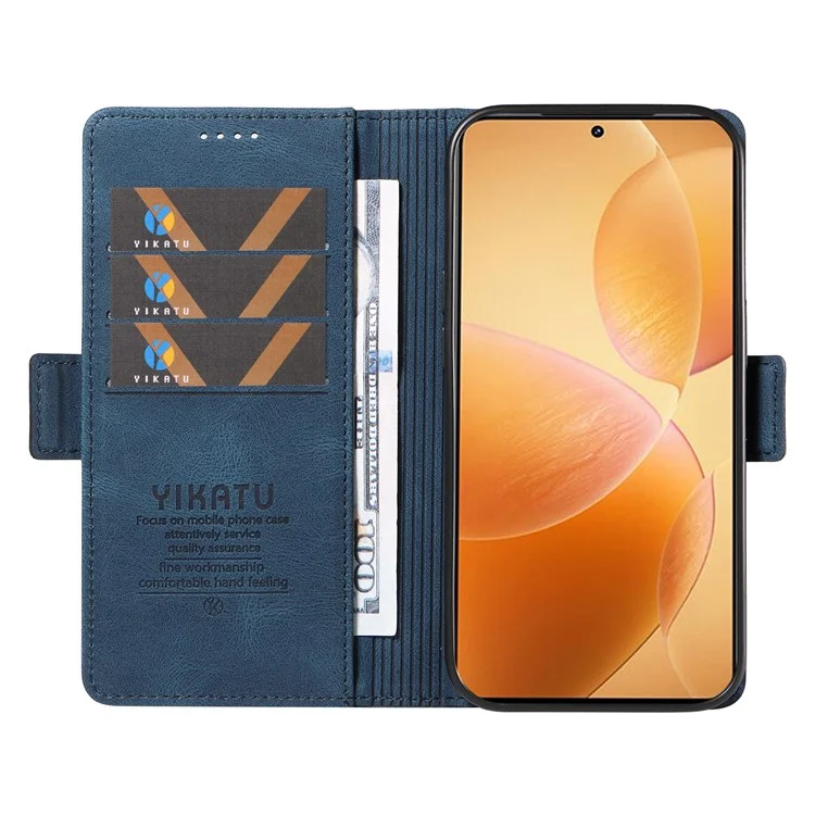 YIKATU YK-005 Capa carteira de couro PU para Xiaomi 14T Pro, capa para telefone com toque macio - Azul