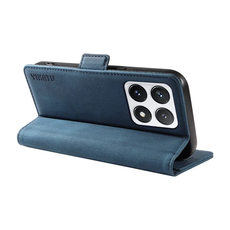 YIKATU YK-005 Capa carteira de couro PU para Xiaomi 14T Pro, capa para telefone com toque macio - Azul