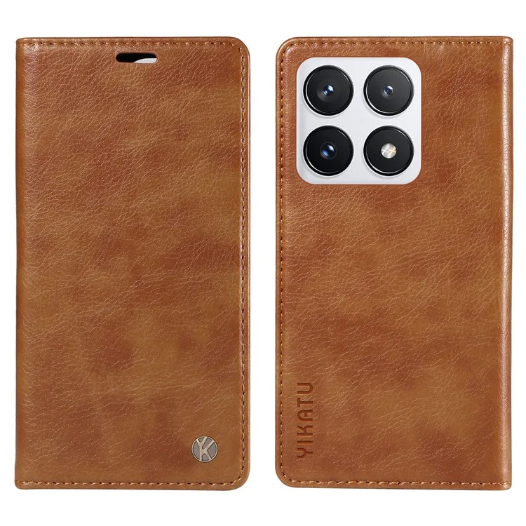 YIKATU YK-006 Per Xiaomi 14T Pro Custodia Portafoglio Litchi Grain Pelle Custodia per Telefono Magnetica Auto-Assorbita - Marrone