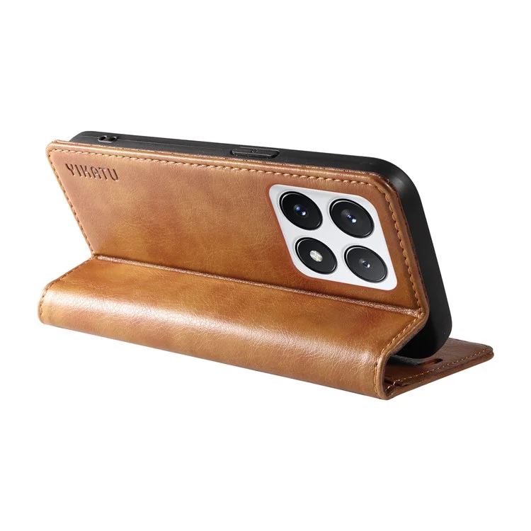YIKATU YK-006 Per Xiaomi 14T Pro Custodia Portafoglio Litchi Grain Pelle Custodia per Telefono Magnetica Auto-Assorbita - Marrone