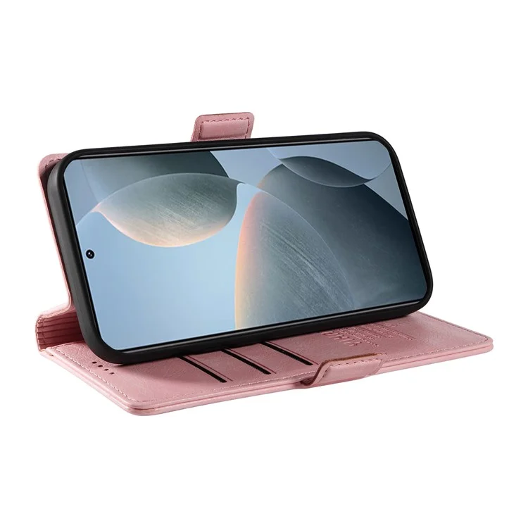 YIKATU YK-007 Чехол для Xiaomi 14T с боковой пряжкой, из ПУ кожи с текстурой личи - Розовый