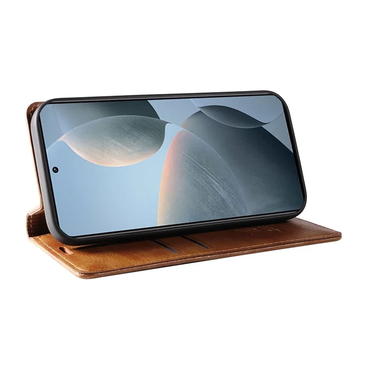 YIKATU YK-006 Funda Cartera de Cuero de Grano Litchi para Xiaomi 14T Carcasa de Teléfono Magnética Autoadhesiva - Marrón