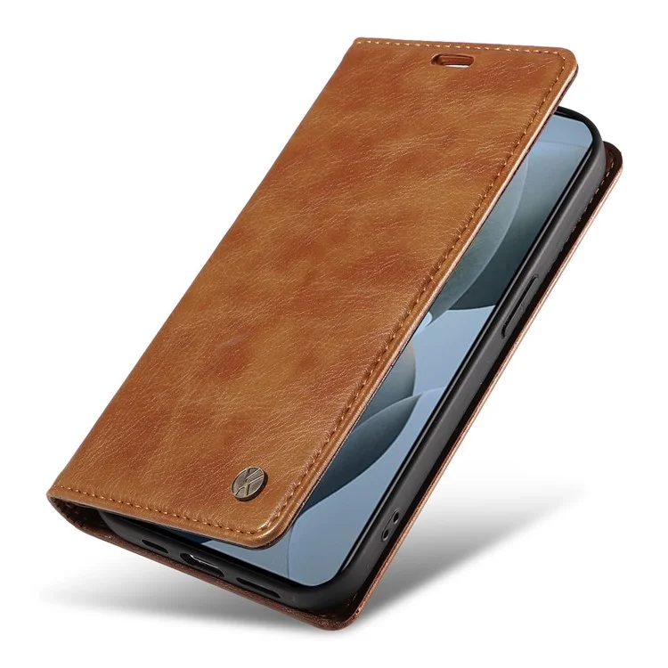 YIKATU YK-006 Funda Cartera de Cuero de Grano Litchi para Xiaomi 14T Carcasa de Teléfono Magnética Autoadhesiva - Marrón