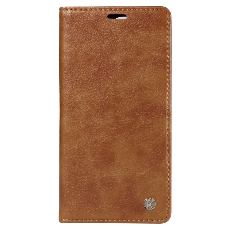 YIKATU YK-006 Funda Cartera de Cuero de Grano Litchi para Xiaomi 14T Carcasa de Teléfono Magnética Autoadhesiva - Marrón