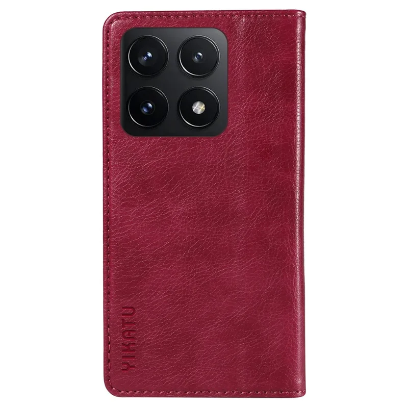 YIKATU YK-006 For Xiaomi 14T Case Wallet Litchi Grain Leather Phone Cover Magnetic Auto-Absorbed - Wine Red
