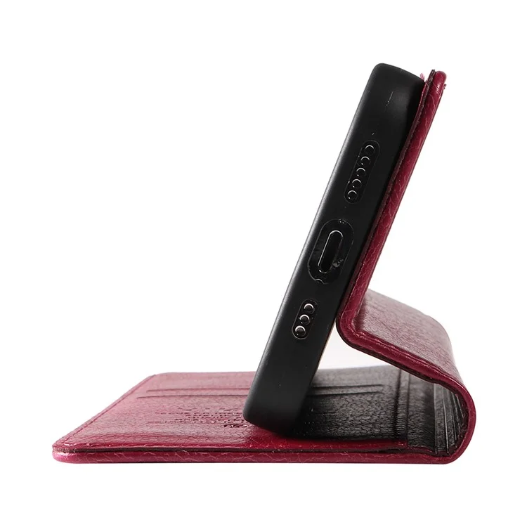 YIKATU YK-006 For Xiaomi 14T Case Wallet Litchi Grain Leather Phone Cover Magnetic Auto-Absorbed - Wine Red