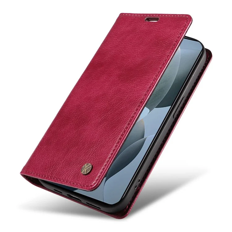 YIKATU YK-006 For Xiaomi 14T Case Wallet Litchi Grain Leather Phone Cover Magnetic Auto-Absorbed - Wine Red